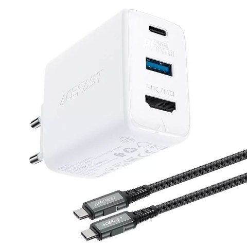 Acefast Acefast 2w1 ładowarka sieciowa GaN 65W USB Typ C / USB, adapter przejściówka HDMI 4K@60Hz (zestaw z kablem) biały (A17 white) Acefast Acefast 2w1 ładowarka sieciowa GaN 65W USB Typ C / USB, adapter przejściówka HDMI 4K@60Hz (zestaw z kablem) biały (A17 white)