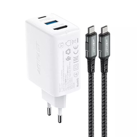 Acefast Acefast 2w1 ładowarka sieciowa GaN 65W USB Typ C / USB, adapter przejściówka HDMI 4K@60Hz (zestaw z kablem) biały (A17 white) Acefast Acefast 2w1 ładowarka sieciowa GaN 65W USB Typ C / USB, adapter przejściówka HDMI 4K@60Hz (zestaw z kablem) biały (A17 white)