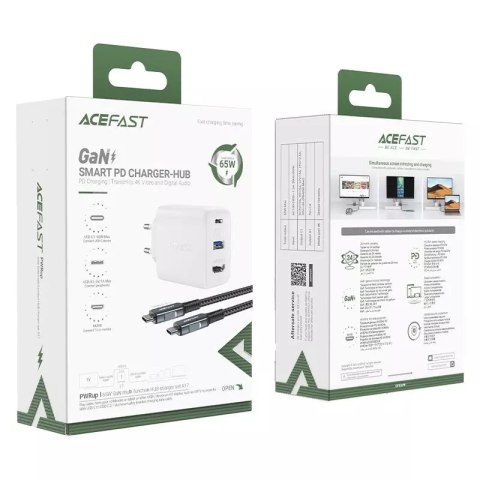 Acefast Acefast 2w1 ładowarka sieciowa GaN 65W USB Typ C / USB, adapter przejściówka HDMI 4K@60Hz (zestaw z kablem) biały (A17 white) Acefast Acefast 2w1 ładowarka sieciowa GaN 65W USB Typ C / USB, adapter przejściówka HDMI 4K@60Hz (zestaw z kablem) biały (A17 white)
