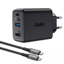 Acefast Acefast 2w1 ładowarka sieciowa GaN 65W USB Typ C / USB, adapter przejściówka HDMI 4K@60Hz (zestaw z kablem) czarny (A17 black)