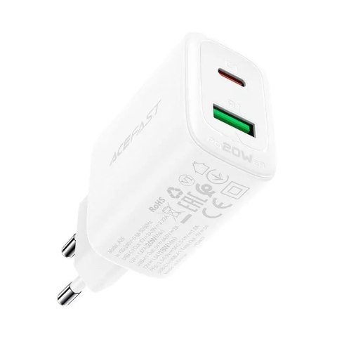 Acefast Acefast ładowarka sieciowa USB Typ C / USB 20W, PPS, PD, QC 3.0, AFC, FCP biały (A25 white) Acefast Acefast ładowarka sieciowa USB Typ C / USB 20W, PPS, PD, QC 3.0, AFC, FCP biały (A25 white)