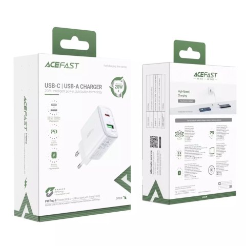 Acefast Acefast ładowarka sieciowa USB Typ C / USB 20W, PPS, PD, QC 3.0, AFC, FCP biały (A25 white) Acefast Acefast ładowarka sieciowa USB Typ C / USB 20W, PPS, PD, QC 3.0, AFC, FCP biały (A25 white)