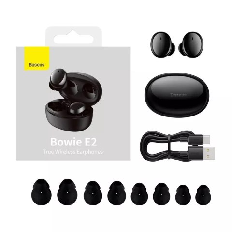 Baseus Baseus Bowie E2 bezprzewodowe słuchawki TWS Bluetooth 5.2 wodoodporne IP55 czarny (NGTW090001) Baseus Baseus Bowie E2 bezprzewodowe słuchawki TWS Bluetooth 5.2 wodoodporne IP55 czarny (NGTW090001)