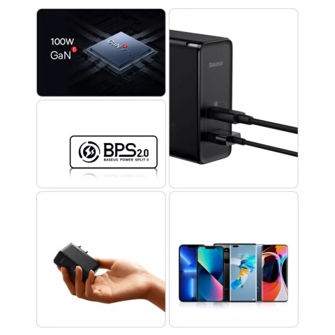 Baseus Baseus GaN5 Pro szybka uniwersalna ładowarka sieciowa GaN USB Typ C / USB 100W PD3.0, QC4.0+, AFC biały (CCGP090202) Baseus Baseus GaN5 Pro szybka uniwersalna ładowarka sieciowa GaN USB Typ C / USB 100W PD3.0, QC4.0+, AFC biały (CCGP090202)