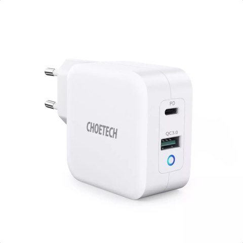 Choetech Choetech szybka ładowarka sieciowa GaN USB Typ C PD USB-A QC3.0 65W 3,25A biały (PD8002) Choetech Choetech szybka ładowarka sieciowa GaN USB Typ C PD USB-A QC3.0 65W 3,25A biały (PD8002)