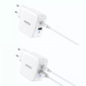 Choetech Choetech szybka ładowarka sieciowa GaN USB Typ C PD USB-A QC3.0 65W 3,25A biały (PD8002)