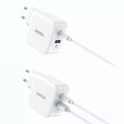 Choetech Choetech szybka ładowarka sieciowa GaN USB Typ C PD USB-A QC3.0 65W 3,25A biały (PD8002) Choetech Choetech szybka ładowarka sieciowa GaN USB Typ C PD USB-A QC3.0 65W 3,25A biały (PD8002)