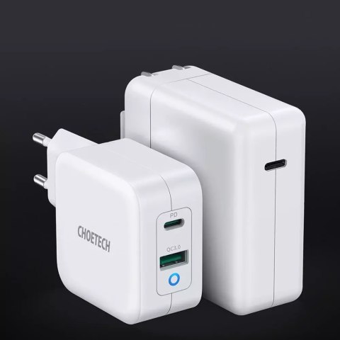 Choetech Choetech szybka ładowarka sieciowa GaN USB Typ C PD USB-A QC3.0 65W 3,25A biały (PD8002) Choetech Choetech szybka ładowarka sieciowa GaN USB Typ C PD USB-A QC3.0 65W 3,25A biały (PD8002)