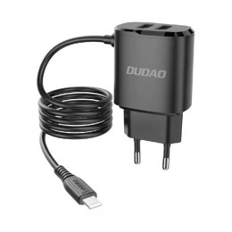 Dudao Dudao ładowarka sieciowa 2x USB z wbudowanym kablem Lightning 12 W czarny (A2ProL black)