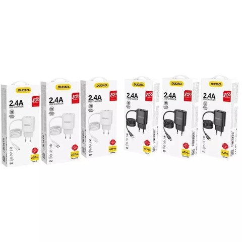 Dudao Dudao ładowarka sieciowa 2x USB z wbudowanym kablem Lightning 12 W czarny (A2ProL black) Dudao Dudao ładowarka sieciowa 2x USB z wbudowanym kablem Lightning 12 W czarny (A2ProL black)