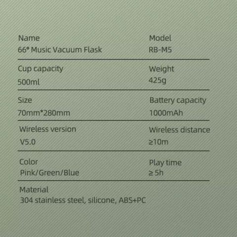 Remax Remax bezprzewodowy głośnik bluetooth 5.0 z termosem kubkiem termicznym 500ml niebieski (RB-M5) Remax Remax bezprzewodowy głośnik bluetooth 5.0 z termosem kubkiem termicznym 500ml niebieski (RB-M5)