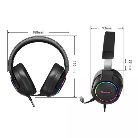 Tronsmart Tronsmart Sparkle RGB przewodowe wokółuszne słuchawki USB z mikrofonem i pilotem dla graczy czarny (467600) Tronsmart Tronsmart Sparkle RGB przewodowe wokółuszne słuchawki USB z mikrofonem i pilotem dla graczy czarny (467600)