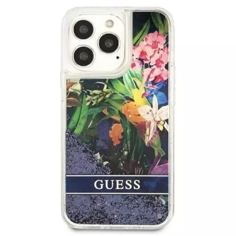 Guess Guess GUHCP13XLFLSB iPhone 13 Pro Max 6,7" niebieski/blue hardcase Flower Liquid Glitter Guess Guess GUHCP13XLFLSB iPhone 13 Pro Max 6,7" niebieski/blue hardcase Flower Liquid Glitter