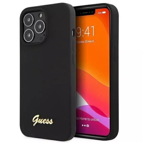 Guess Guess GUHMP13XLSLMGBK iPhone 13 Pro Max 6,7" black/czarny hardcase Silicone Script Gold Logo Guess Guess GUHMP13XLSLMGBK iPhone 13 Pro Max 6,7" black/czarny hardcase Silicone Script Gold Logo