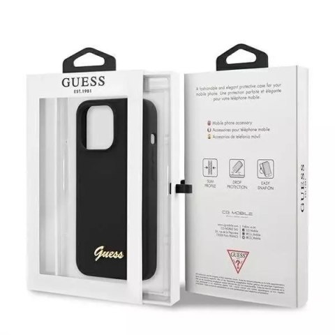 Guess Guess GUHMP13XLSLMGBK iPhone 13 Pro Max 6,7" black/czarny hardcase Silicone Script Gold Logo Guess Guess GUHMP13XLSLMGBK iPhone 13 Pro Max 6,7" black/czarny hardcase Silicone Script Gold Logo