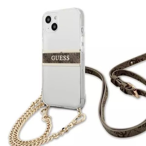 Guess Guess GUHCP13SKC4GBGO iPhone 13 mini 5,4" Transparent hardcase 4G Brown Strap Gold Chain Guess Guess GUHCP13SKC4GBGO iPhone 13 mini 5,4" Transparent hardcase 4G Brown Strap Gold Chain