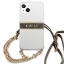 Guess Guess GUHCP13SKC4GBGO iPhone 13 mini 5,4" Transparent hardcase 4G Brown Strap Gold Chain