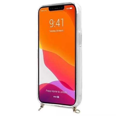 Guess Guess GUHCP13SKC4GBGO iPhone 13 mini 5,4" Transparent hardcase 4G Brown Strap Gold Chain Guess Guess GUHCP13SKC4GBGO iPhone 13 mini 5,4" Transparent hardcase 4G Brown Strap Gold Chain