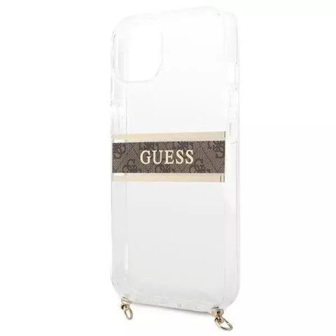 Guess Guess GUHCP13SKC4GBGO iPhone 13 mini 5,4" Transparent hardcase 4G Brown Strap Gold Chain Guess Guess GUHCP13SKC4GBGO iPhone 13 mini 5,4" Transparent hardcase 4G Brown Strap Gold Chain