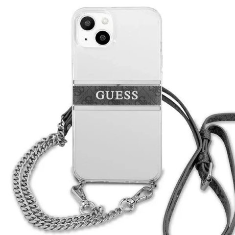 Guess Guess GUHCP13SKC4GBSI iPhone 13 mini 5,4" Transparent hardcase 4G Grey Strap Silver Chain Guess Guess GUHCP13SKC4GBSI iPhone 13 mini 5,4" Transparent hardcase 4G Grey Strap Silver Chain