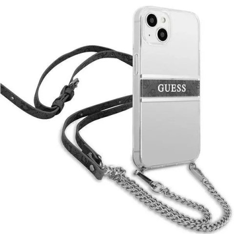 Guess Guess GUHCP13SKC4GBSI iPhone 13 mini 5,4" Transparent hardcase 4G Grey Strap Silver Chain Guess Guess GUHCP13SKC4GBSI iPhone 13 mini 5,4" Transparent hardcase 4G Grey Strap Silver Chain