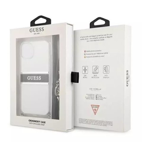 Guess Guess GUHCP13SKC4GBSI iPhone 13 mini 5,4" Transparent hardcase 4G Grey Strap Silver Chain Guess Guess GUHCP13SKC4GBSI iPhone 13 mini 5,4" Transparent hardcase 4G Grey Strap Silver Chain
