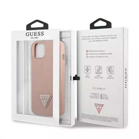 Guess Guess GUHCP13SPSATLP iPhone 13 mini 5,4" różowy/pink hardcase SaffianoTriangle Logo Guess Guess GUHCP13SPSATLP iPhone 13 mini 5,4" różowy/pink hardcase SaffianoTriangle Logo