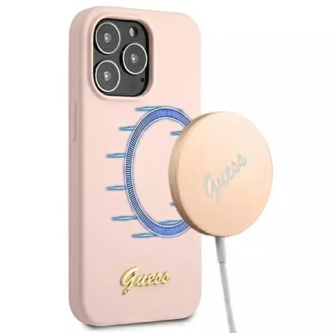 Guess Guess GUHMP13LLSLMGLP iPhone 13 Pro / 13 6,1" jasnoróżowy/light pink hardcase Silicone Script Gold Logo Magsafe Guess Guess GUHMP13LLSLMGLP iPhone 13 Pro / 13 6,1" jasnoróżowy/light pink hardcase Silicone Script Gold Logo Magsafe