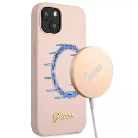 Guess Guess GUHMP13MLSLMGLP iPhone 13 6,1" jasnoróżowy/light pink hardcase Silicone Script Gold Logo Magsafe Guess Guess GUHMP13MLSLMGLP iPhone 13 6,1" jasnoróżowy/light pink hardcase Silicone Script Gold Logo Magsafe