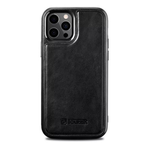 ICarer ICarer Leather Oil Wax etui pokryte naturalną skórą do iPhone 12 Pro Max czarny (ALI1206-BK)