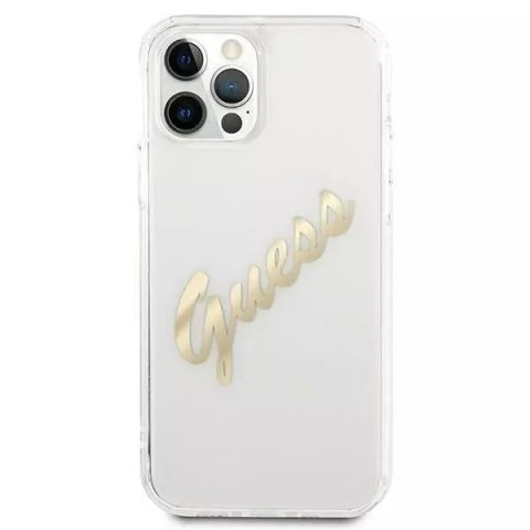 Guess Guess GUHCP12MKTRSVGO iPhone 12/12 Pro 6,1" Transparent hardcase Vintage Script Gold Guess Guess GUHCP12MKTRSVGO iPhone 12/12 Pro 6,1" Transparent hardcase Vintage Script Gold