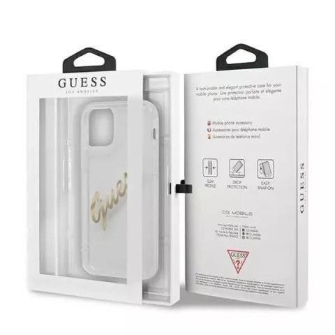 Guess Guess GUHCP12MKTRSVGO iPhone 12/12 Pro 6,1" Transparent hardcase Vintage Script Gold Guess Guess GUHCP12MKTRSVGO iPhone 12/12 Pro 6,1" Transparent hardcase Vintage Script Gold
