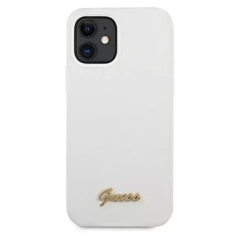 Guess Guess GUHCP12SLSLMGWH iPhone 12 mini 5,4" biały/white hardcase Metal Logo Script Guess Guess GUHCP12SLSLMGWH iPhone 12 mini 5,4" biały/white hardcase Metal Logo Script