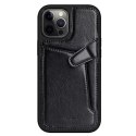 Nillkin Nillkin Aoge Leather Case elastyczne pancerne etui z prawdziwej skóry z kieszonką iPhone 12 mini czarny