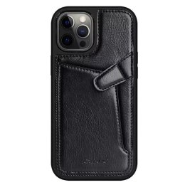 Nillkin Nillkin Aoge Leather Case elastyczne pancerne etui z prawdziwej skóry z kieszonką iPhone 12 mini czarny