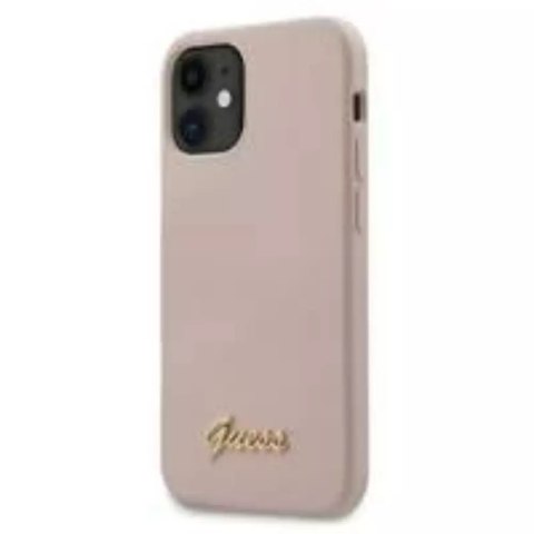 Guess Guess GUHCP12SLSLMGLP iPhone 12 mini 5,4" jasnoróżowy/light pink hardcase Silicone Script Gold Logo Guess Guess GUHCP12SLSLMGLP iPhone 12 mini 5,4" jasnoróżowy/light pink hardcase Silicone Script Gold Logo