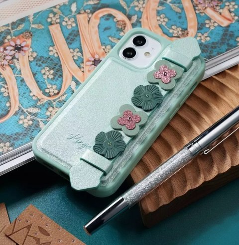 Kingxbar Kingxbar Sweet Series żelowe etui ozdobione oryginalnymi Kryształami Swarovskiego z podstawką iPhone 12 Pro Max zielony Kingxbar Kingxbar Sweet Series żelowe etui ozdobione oryginalnymi Kryształami Swarovskiego z podstawką iPhone 12 Pro Max zielony