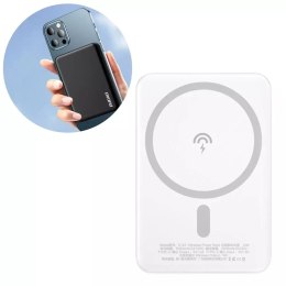 Dudao Dudao bezprzewodowy powerbank MagSafe 10W (5W Magsafe) 5000mAh + metalowy adapter pierścień do ładowania magnetycznego biały (K1