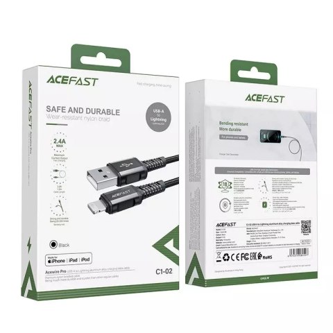 Acefast Acefast kabel MFI USB - Lightning 1,2m, 2,4A czarny (C1-02 black) Acefast Acefast kabel MFI USB - Lightning 1,2m, 2,4A czarny (C1-02 black)