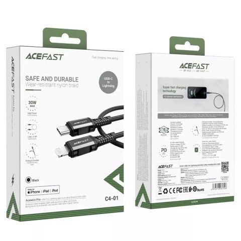 Acefast Acefast kabel MFI USB Typ C - Lightning 1,8m, 30W, 3A czarny (C4-01 C Black) Acefast Acefast kabel MFI USB Typ C - Lightning 1,8m, 30W, 3A czarny (C4-01 C Black)