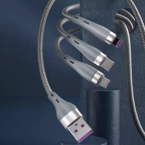 Dudao Dudao 3w1 kabel USB - Lightning / microUSB/ USB Typ C 65W 1,2m szary (L20X) Dudao Dudao 3w1 kabel USB - Lightning / microUSB/ USB Typ C 65W 1,2m szary (L20X)