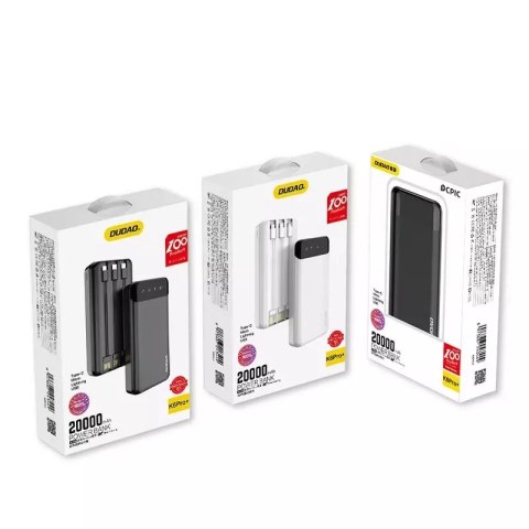 Dudao Dudao pojemny powerbank z 3 wbudowanymi kablami 20000mAh USB Typ C + micro USB + Lightning czarny (Dudao K6Pro+) Dudao Dudao pojemny powerbank z 3 wbudowanymi kablami 20000mAh USB Typ C + micro USB + Lightning czarny (Dudao K6Pro+)