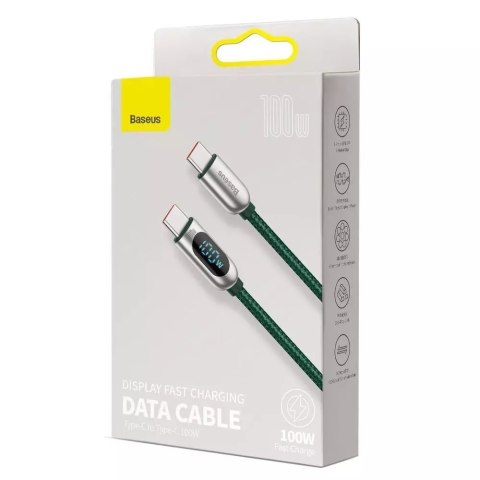 Baseus Baseus kabel USB Typ C - USB Typ C 100W (20V / 5A) Power Delivery z wyświetlaczem ekranem miernik mocy 2m zielony (CATSK-C06) Baseus Baseus kabel USB Typ C - USB Typ C 100W (20V / 5A) Power Delivery z wyświetlaczem ekranem miernik mocy 2m zielony (CATSK-C06)