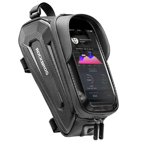 RockBros Etui torba sakwa na rower wodoodporna rowerowa uchwyt rowerowy na telefon 6.8 cali na ramę 1.7L RockBros czarny RockBros Etui torba sakwa na rower wodoodporna rowerowa uchwyt rowerowy na telefon 6.8 cali na ramę 1.7L RockBros czarny