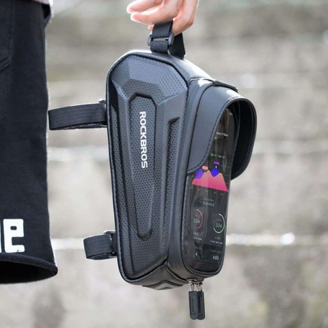 RockBros Etui torba sakwa na rower wodoodporna rowerowa uchwyt rowerowy na telefon 6.8 cali na ramę 1.7L RockBros czarny RockBros Etui torba sakwa na rower wodoodporna rowerowa uchwyt rowerowy na telefon 6.8 cali na ramę 1.7L RockBros czarny