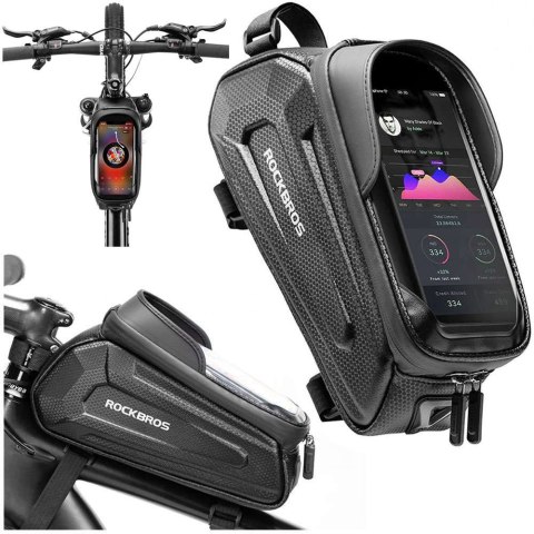 RockBros Etui torba sakwa na rower wodoodporna rowerowa uchwyt rowerowy na telefon 6.8 cali na ramę 1.7L RockBros czarny RockBros Etui torba sakwa na rower wodoodporna rowerowa uchwyt rowerowy na telefon 6.8 cali na ramę 1.7L RockBros czarny