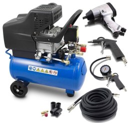 E-hurtownia ZESTAW Sprężarka 24L 1500W 8 Bar +Akcesoria 8 elementów