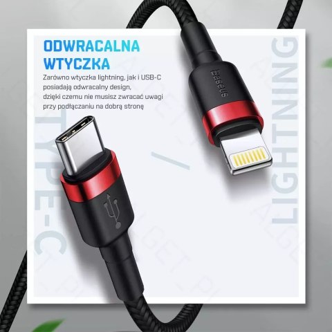 Baseus Kabel nylonowy Baseus Cafule USB-C Lightning PD 1m Czarny/czerwony Baseus Kabel nylonowy Baseus Cafule USB-C Lightning PD 1m Czarny/czerwony