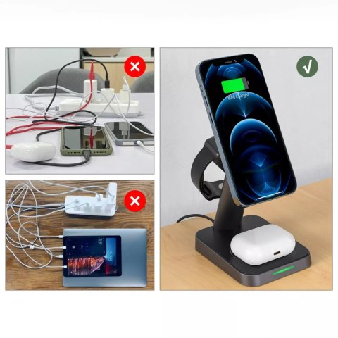 Acefast Acefast bezprzewodowa ładowarka Qi 15W do iPhone (z MagSafe), Apple Watch i Apple AirPods stojak podstawka uchwyt magnetyczny cz Acefast Acefast bezprzewodowa ładowarka Qi 15W do iPhone (z MagSafe), Apple Watch i Apple AirPods stojak podstawka uchwyt magnetyczny cz