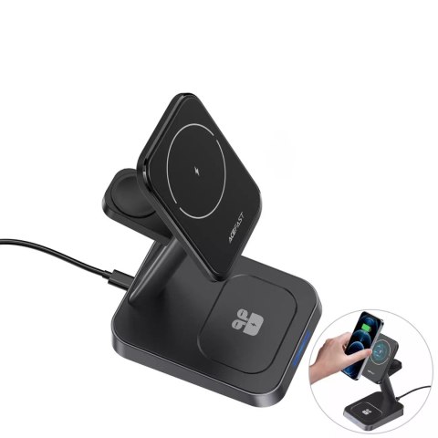 Acefast Acefast bezprzewodowa ładowarka Qi 15W do iPhone (z MagSafe), Apple Watch i Apple AirPods stojak podstawka uchwyt magnetyczny cz Acefast Acefast bezprzewodowa ładowarka Qi 15W do iPhone (z MagSafe), Apple Watch i Apple AirPods stojak podstawka uchwyt magnetyczny cz